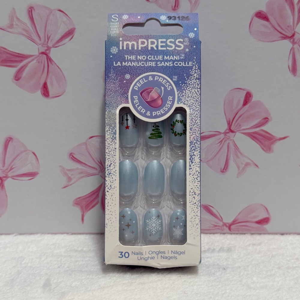 imPRESS Press-On Manicure Holiday Christmas Light Blue Short Nails 30ct